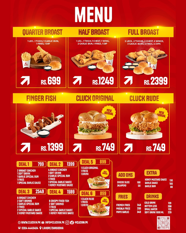 Cluckin menu