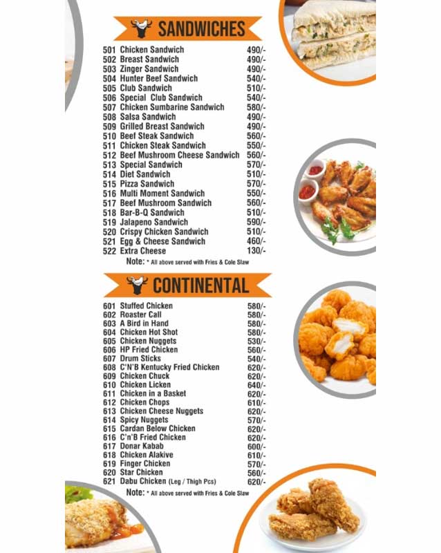 Cock N Bull menu