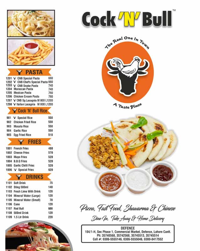 Cock N Bull menu