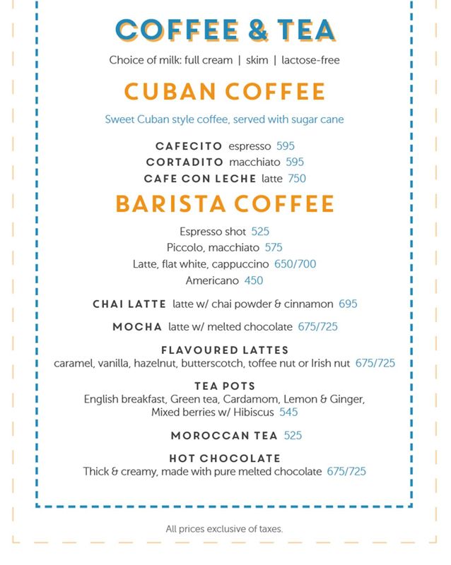 Coco Cubano Pakistan menu