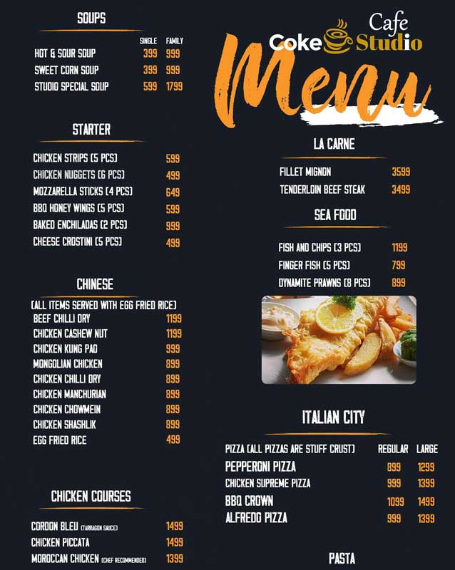 Coke Studio Cafe menu