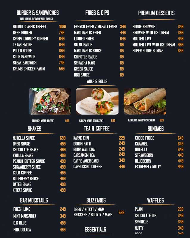 Coke Studio Cafe menu