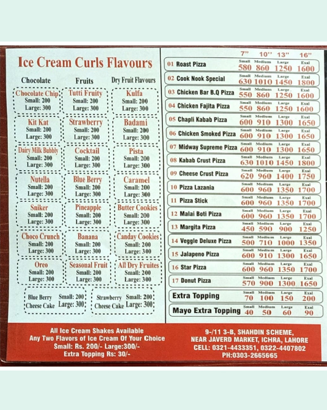 Cook Nook Restaurants menu