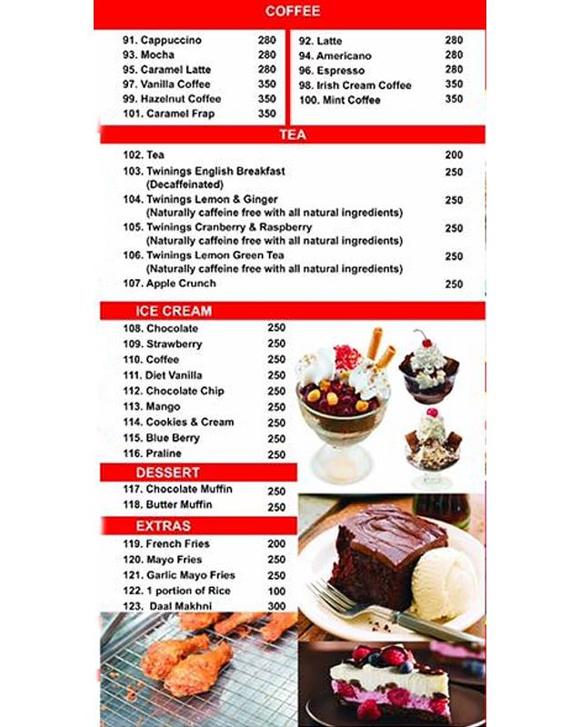 Covent Garden menu