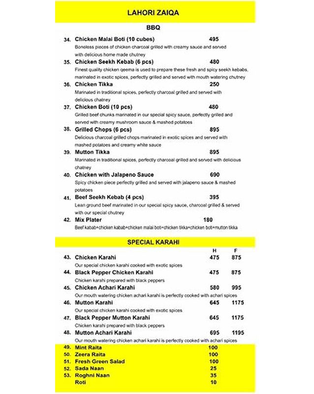 Covent Garden menu