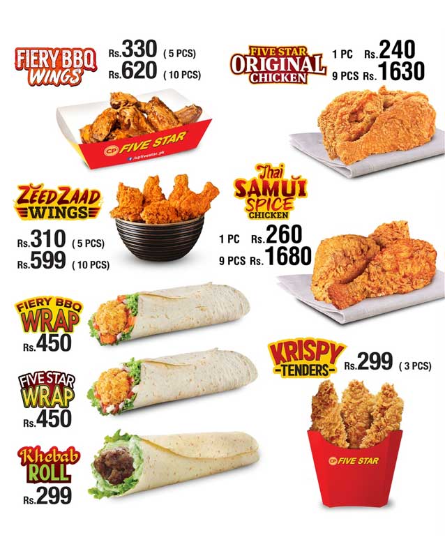 CP Five Star menu