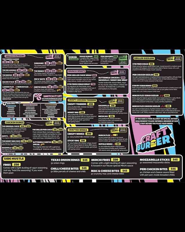 Craft Burger Pk menu