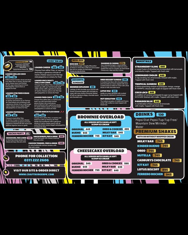 Craft Burger Pk menu