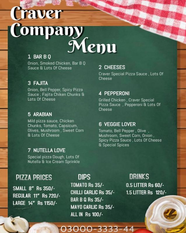 Craver Company menu