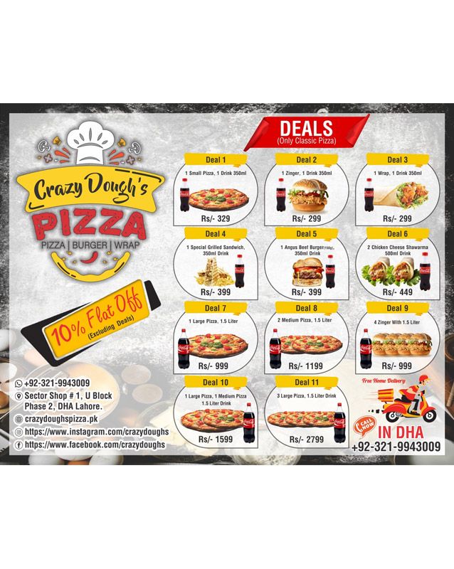 Crazy Dough's Pizza menu