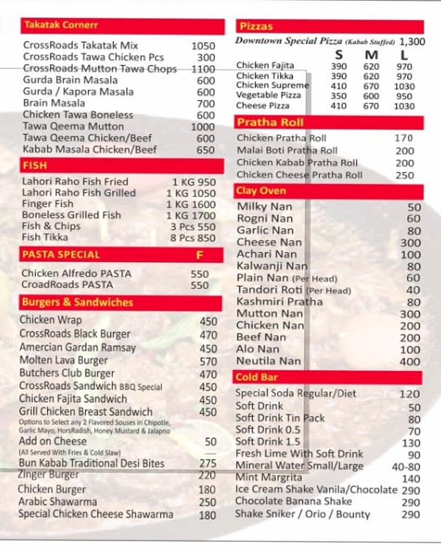 CrossRoad Grill menu
