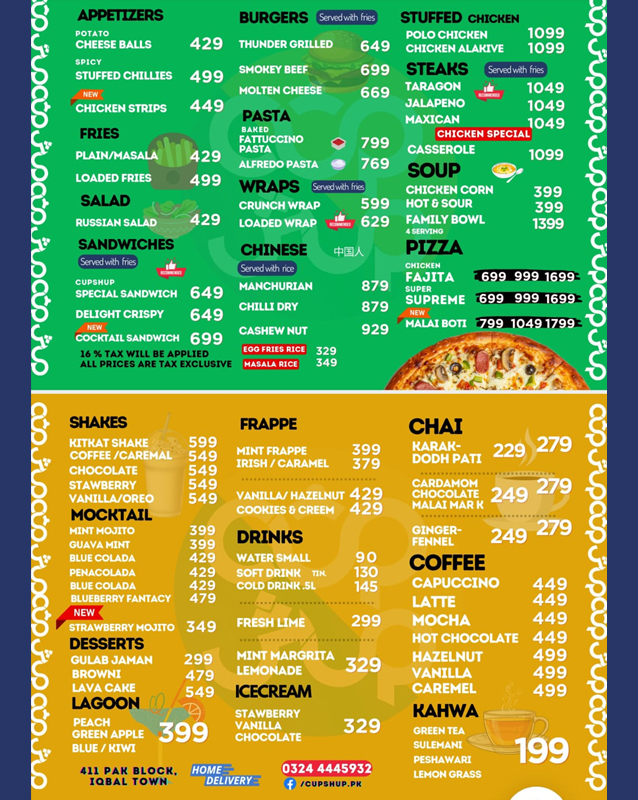 Cup Shup Cafe menu