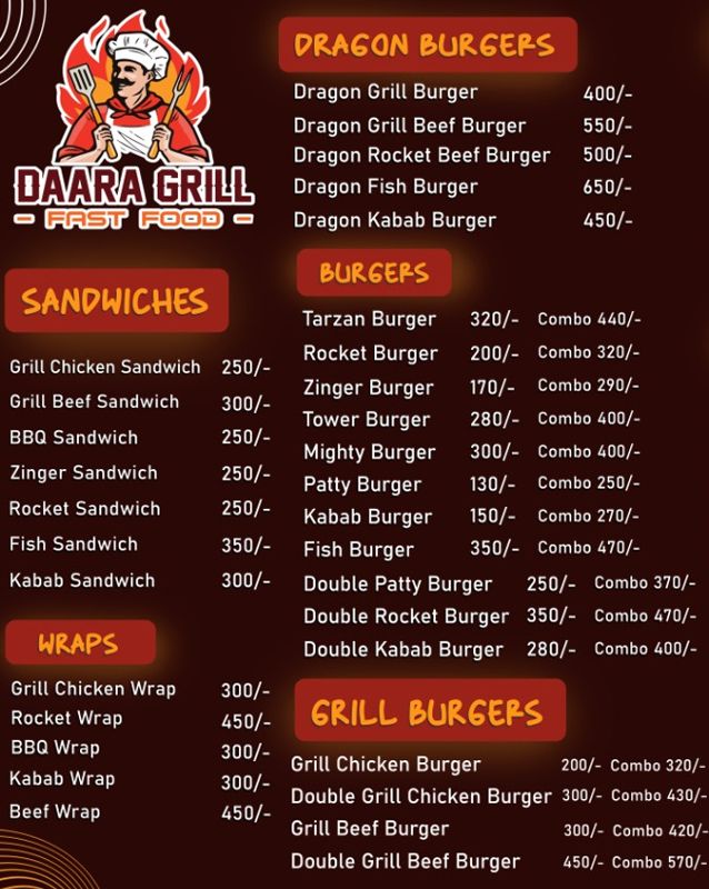 Dara Grill menu