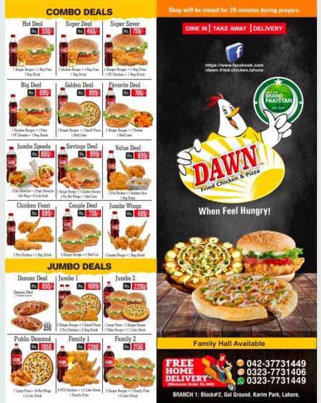 Dawn Fried Chicken menu