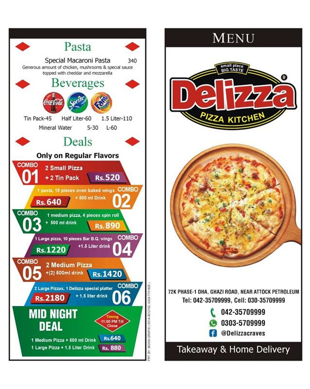 Delizza menu