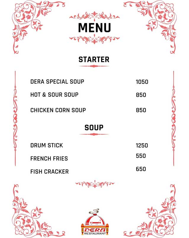 Dera Restaurant menu