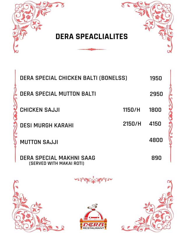 Dera Restaurant menu