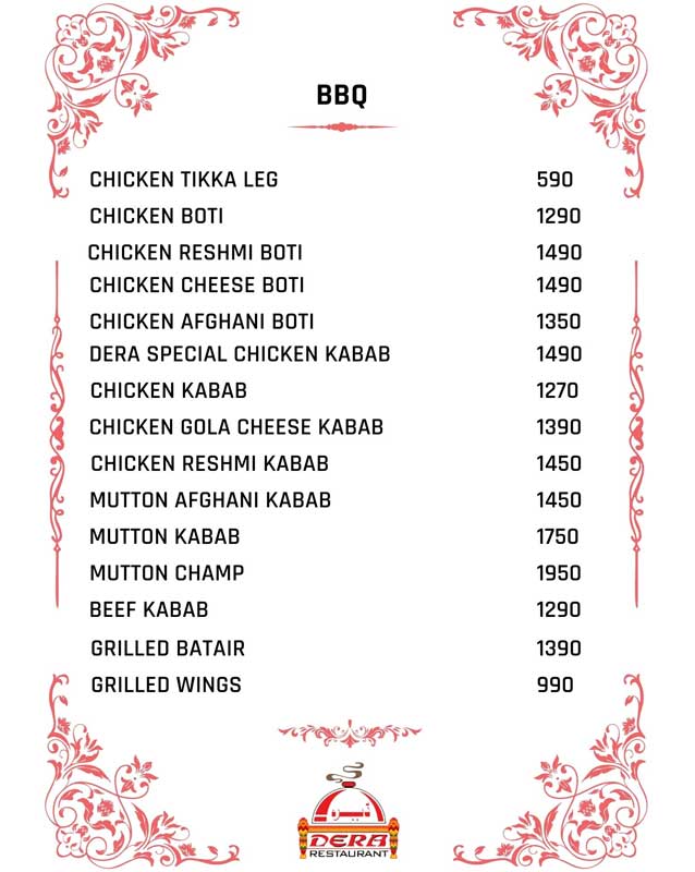 Dera Restaurant menu