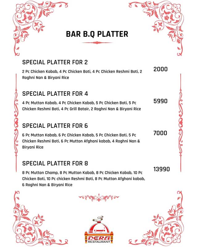Dera Restaurant menu