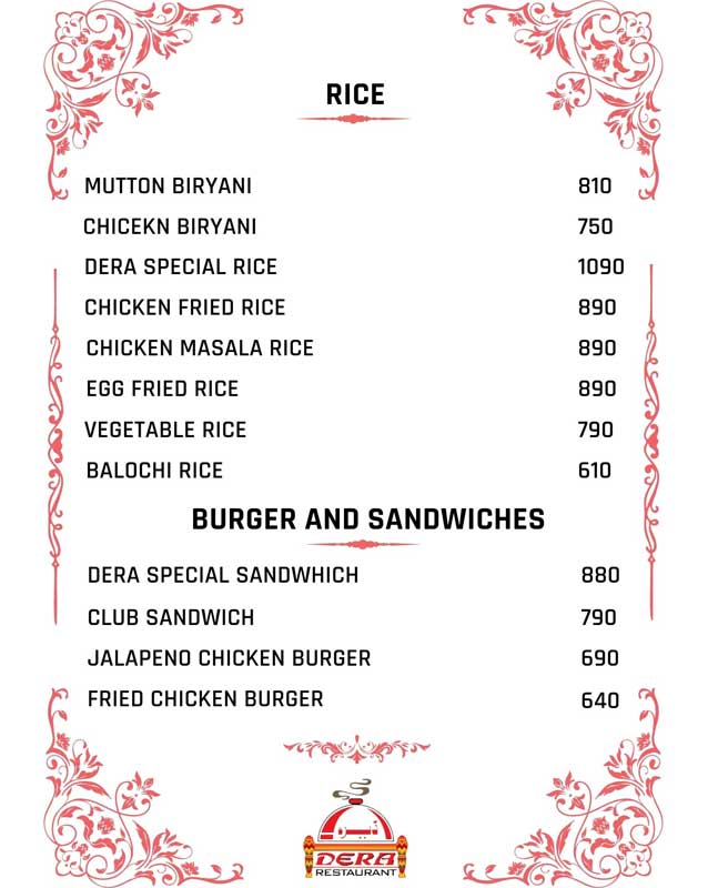 Dera Restaurant menu