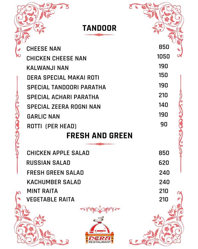 Dera Restaurant menu