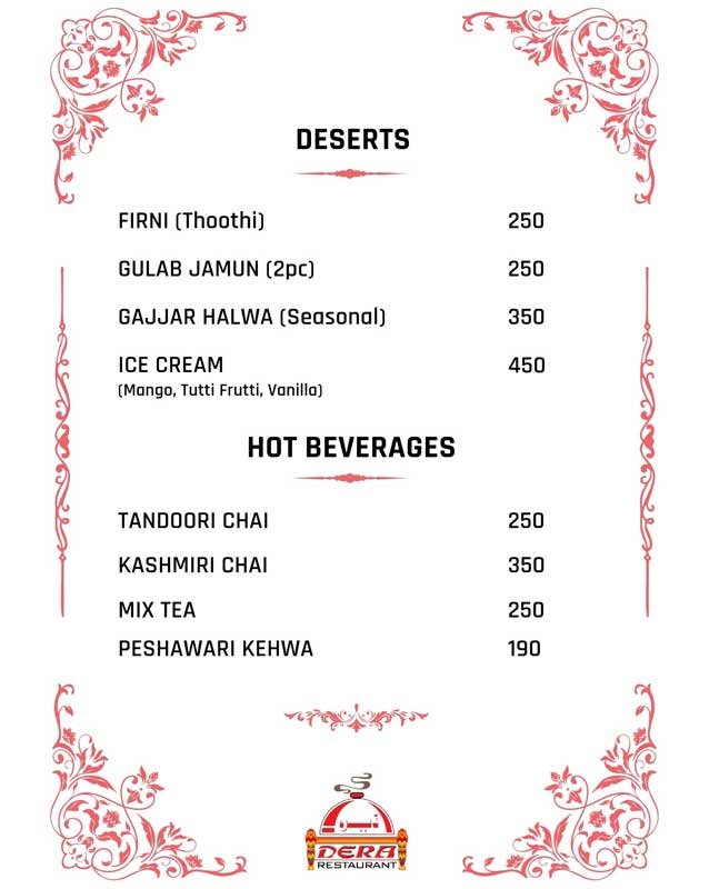 Dera Restaurant menu