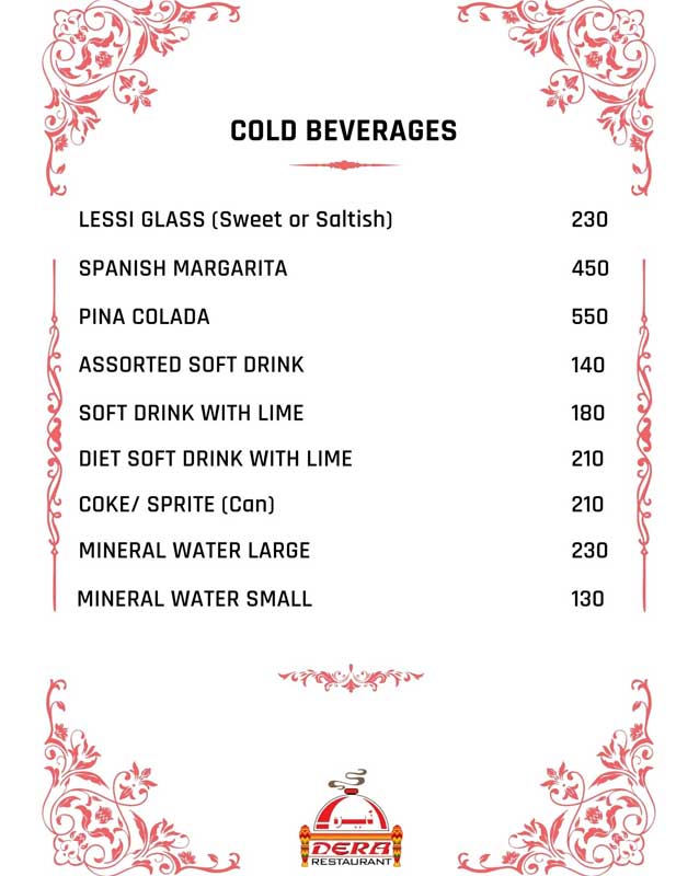 Dera Restaurant menu