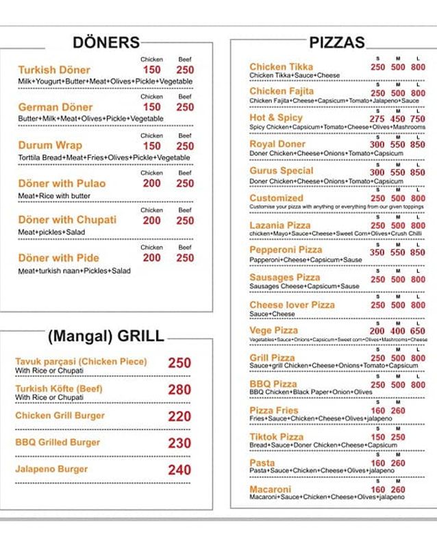 Doner Guru menu