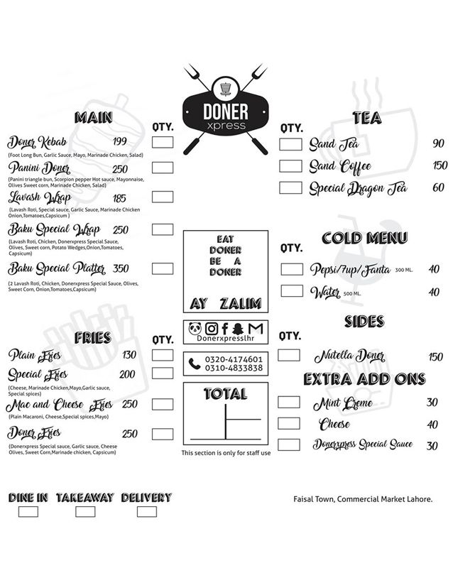 Doner Xpress menu