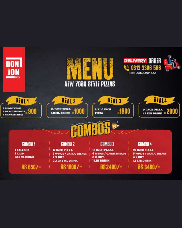 Donjon Pizza menu