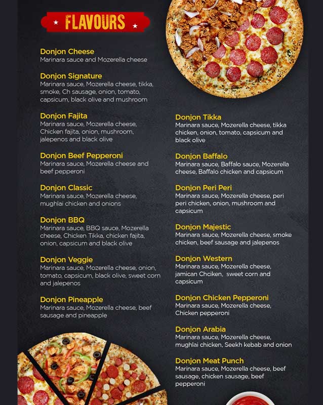 Donjon Pizza menu