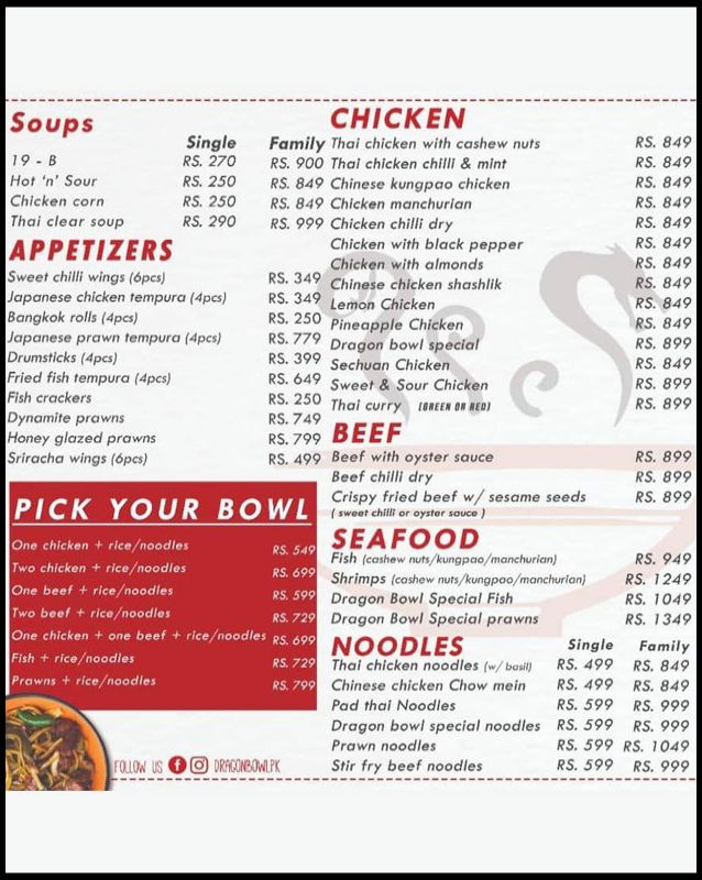 Dragon Bowl menu