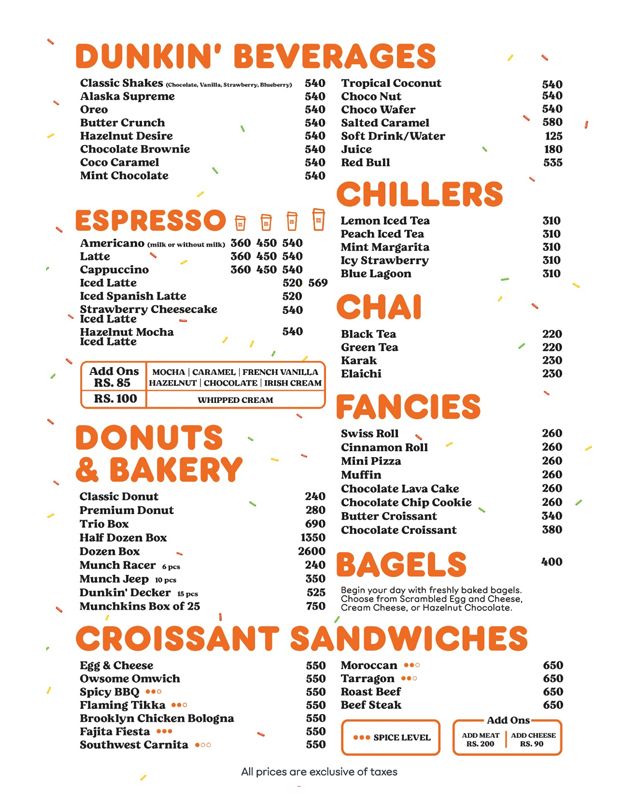 Dunkin menu