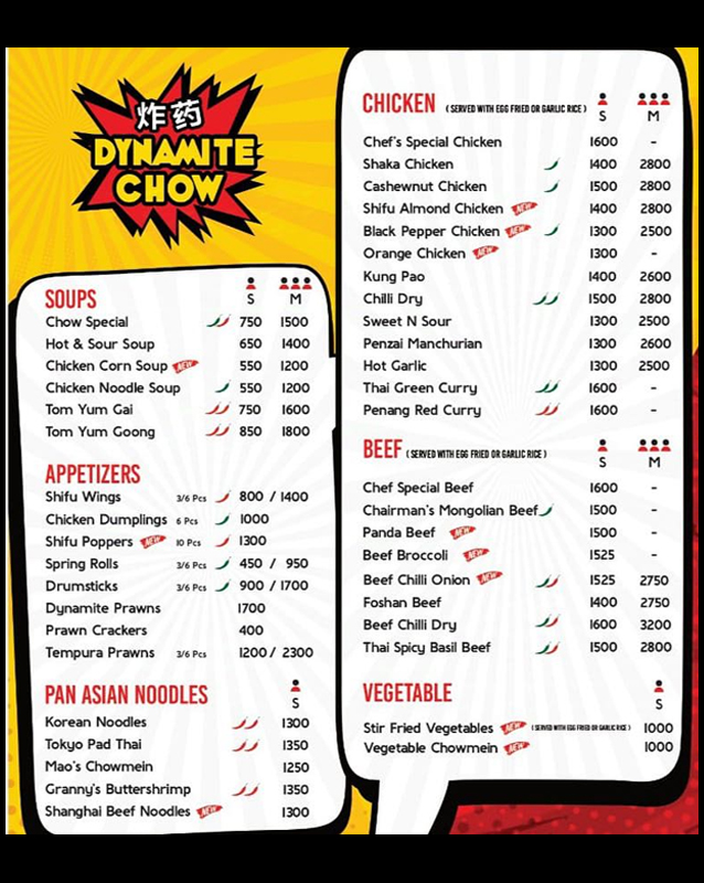 Dynamite Chow menu