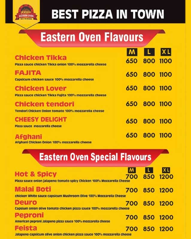 Eastern Oven menu