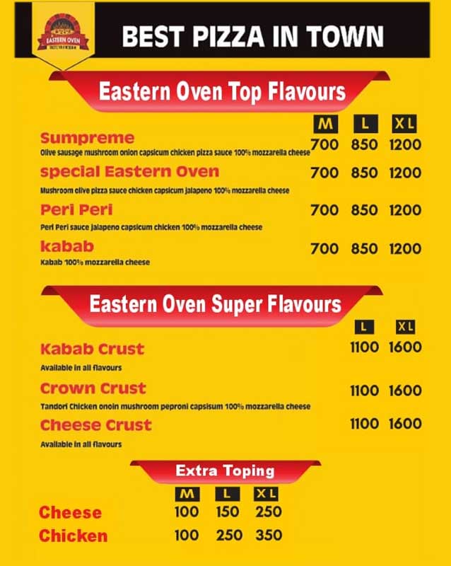 Eastern Oven menu
