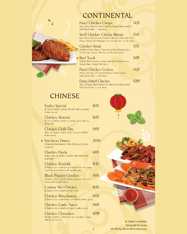 Eedon Restaurant menu