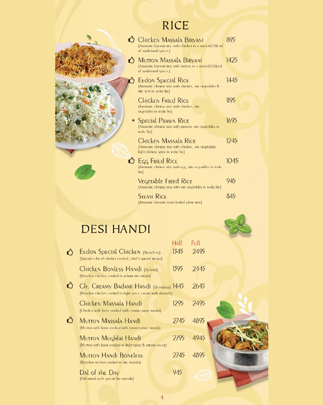 Eedon Restaurant menu