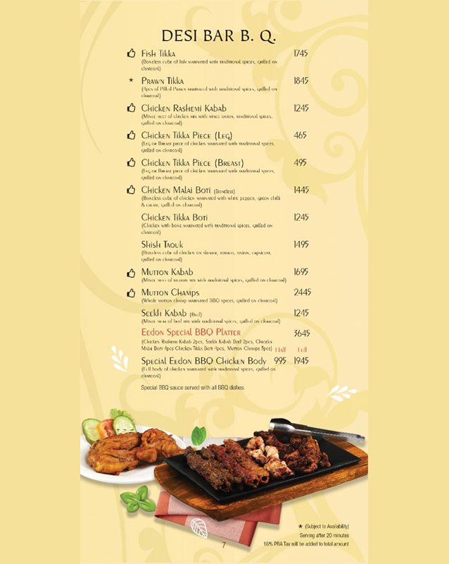 Eedon Restaurant menu