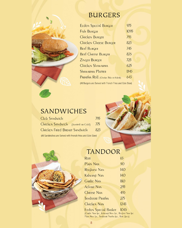Eedon Restaurant menu