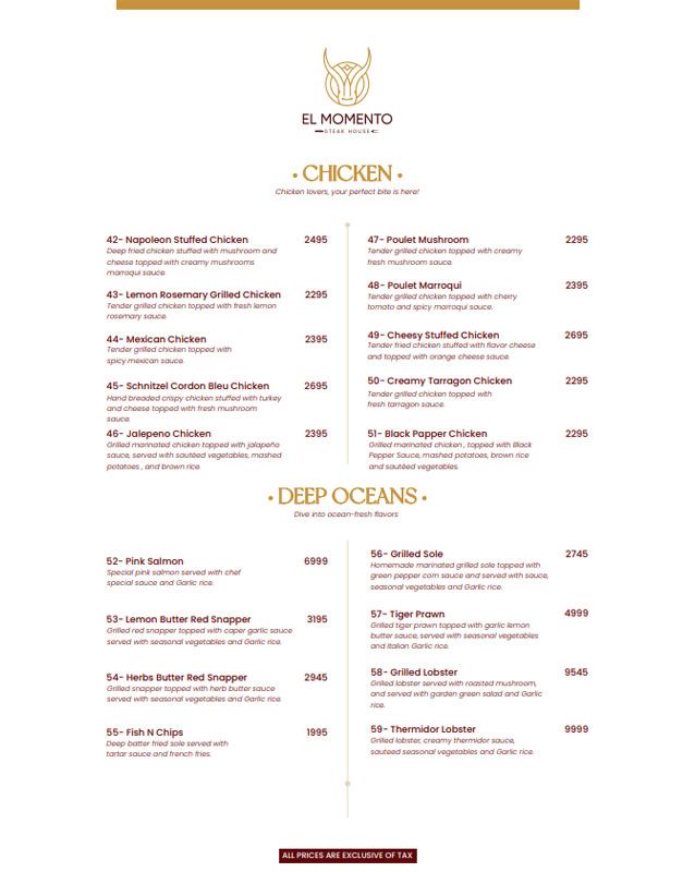 El Momento menu