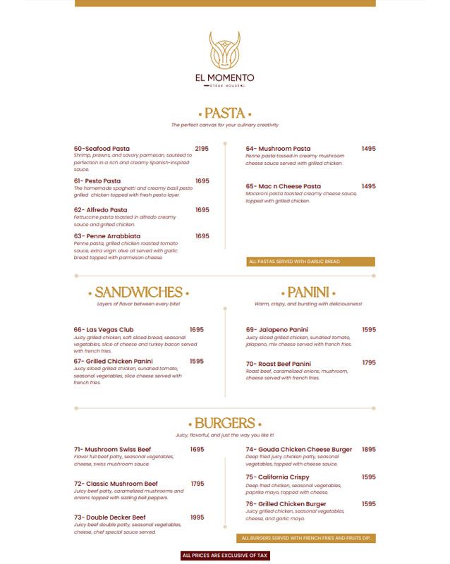 El Momento menu