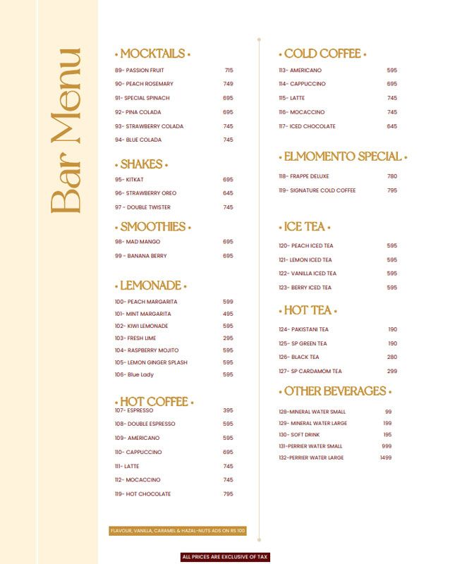 El Momento menu