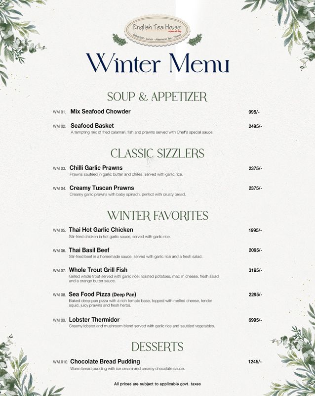 English Tea House menu