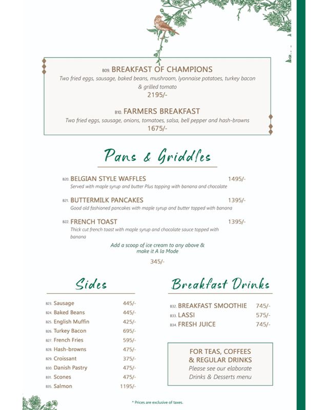 English Tea House menu