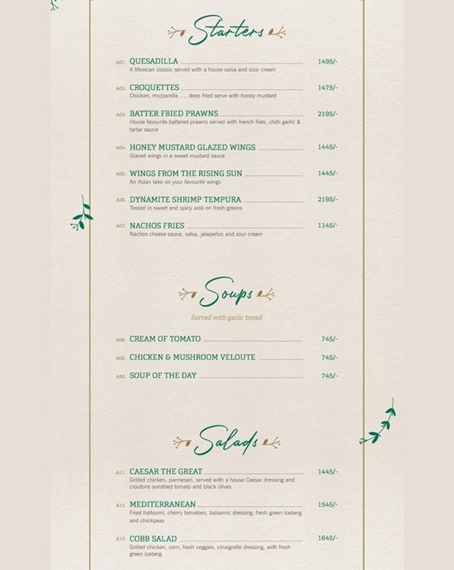 English Tea House menu