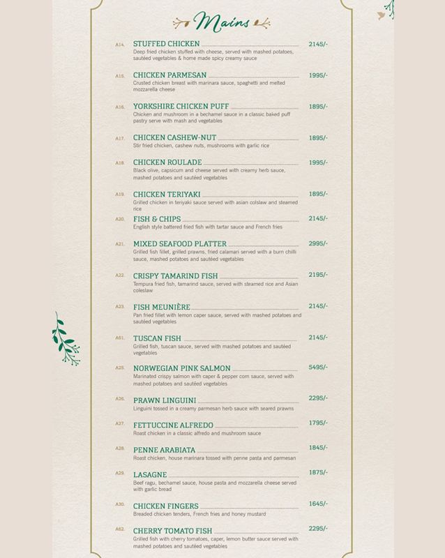 English Tea House menu
