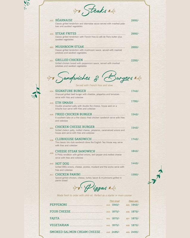 English Tea House menu
