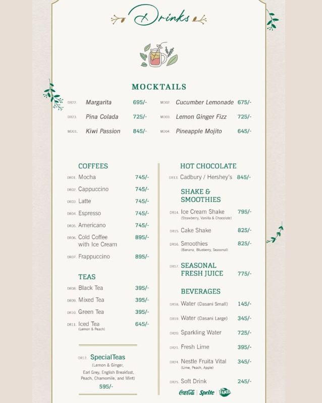 English Tea House menu