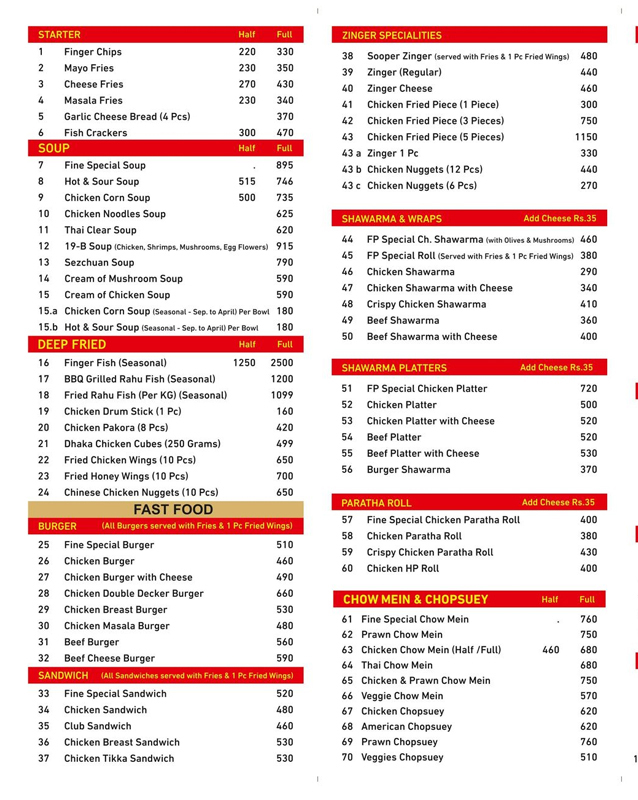 Fine Pizza  menu